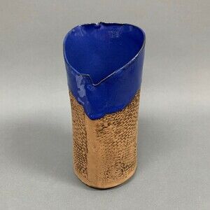 Signed Liza Blue Brown Vase 9 5/8" Tall